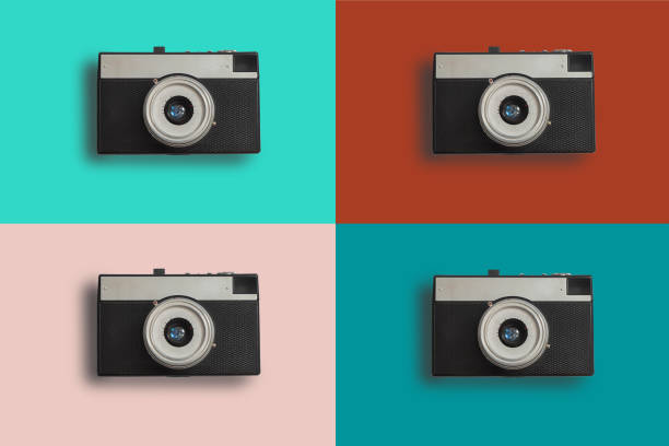 istock Colorful collage with retro vintage photo camera 1249868219
