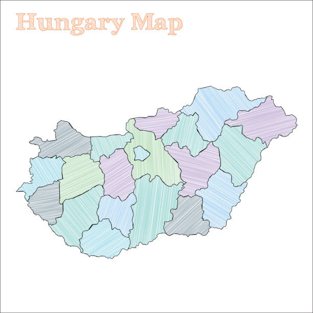 ハンガリーの手描き地図。 - cartography hungary map global positioning system点のイラスト素材／クリップアート素材／マンガ素材／アイコン素材