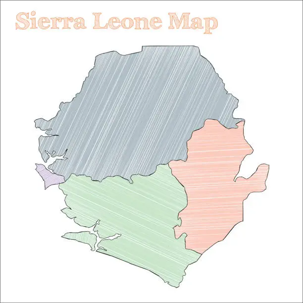 Vector illustration of Sierra Leone hand-drawn map.