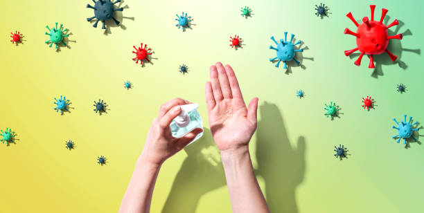 istock Applying sanitizer gel with epidemic influenza concept 1249872375