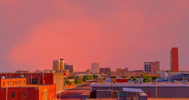 Photo of A brilliant sunset colors downtown Lubbock, Texas