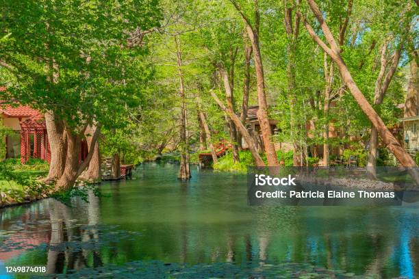 A Small Hideaway Lake In Ransom Canyon In Texas Is Lined With Homes Stock Photo - Download Image Now