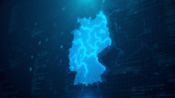 istock Map of Germany with regions on blue background 1249874109
