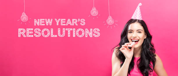istock New Year's Resolutions with young woman with party theme 1249876135