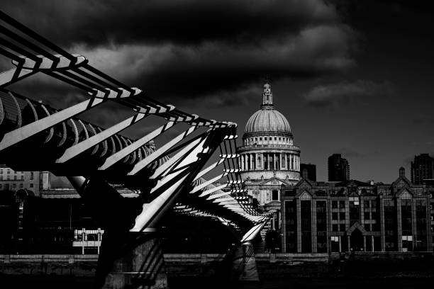 St Pauls Cathedral with the Millennium bridge Monochrome