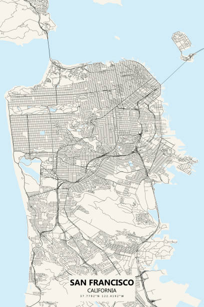 illustrazioni stock, clip art, cartoni animati e icone di tendenza di mappa vettoriale di san francisco - map san francisco bay area california cartography