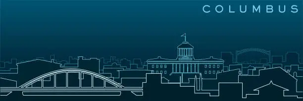 Vector illustration of Columbus Multiple Lines Skyline and Landmarks