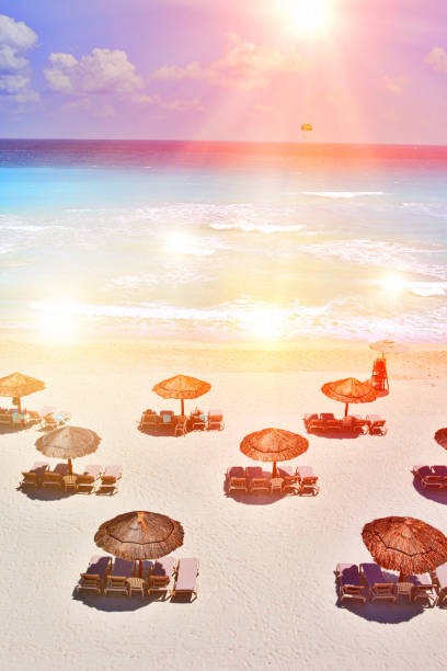 Palapa's and beautiful beach on a sunny day
