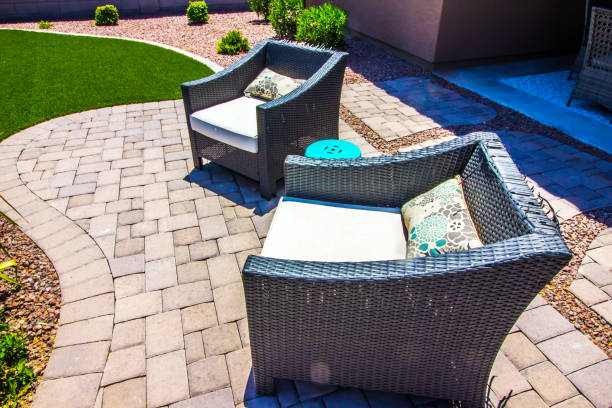 istock Two Wicker Chairs In Outdoor Patio 1249886053