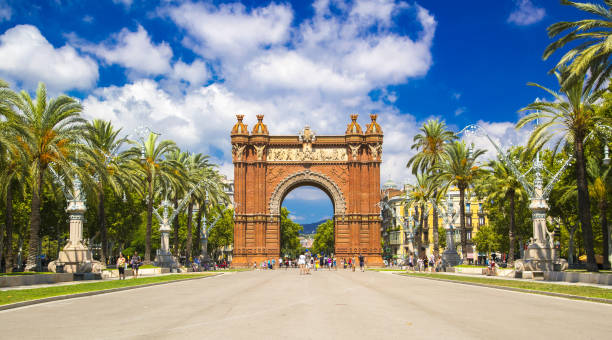 The Arc de Triomf in Barcelona, Spain Colorful view of The Arc de Triomf on a sunny day in Barcelona, Spain spanish culture photos stock pictures, royalty-free photos & images