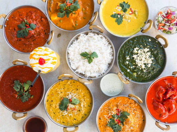 Table top view of Indian food.