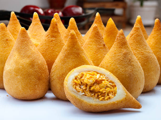 coxinha of chicken, brazilian snack - breadcrumb navigation imagens e fotografias de stock