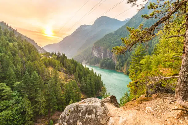 scene over Diablo lake when sunrise in the early morning in North Cascade national park,Wa,Usa.