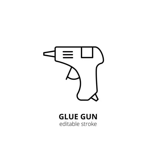 Vector illustration of Glue gun line icon. Glue gun silhouette icon isolated on background. Flat vector for web and mobile applications. It can be used as - pictogram, logo, icon, infographic. Vector Illustration.