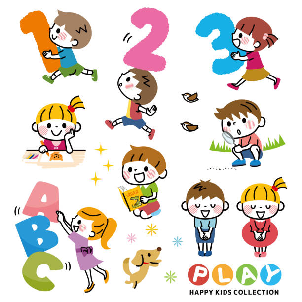 ilustraciones, imágenes clip art, dibujos animados e iconos de stock de ilustración de un conjunto de aprendizaje infantil. - niño ilustraciones