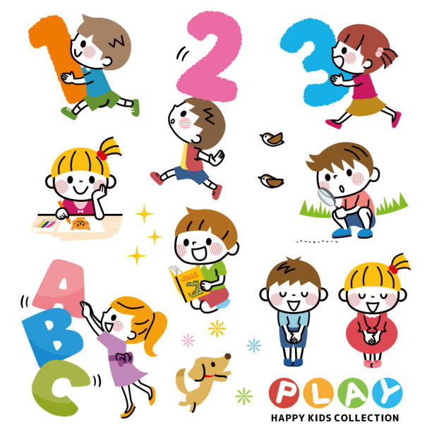 illustrazioni stock, clip art, cartoni animati e icone di tendenza di illustrazione di una serie di apprendimento per bambini. - letter o illustrations