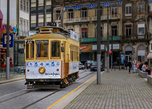 Lisbon, Portugal - Nov 14, 2023:  Lisbon's tram system has a long history, with some of the lines dating back to the late 19th century. Tram 28, an iconic route, takes a scenic route through Lisbon's historic neighborhoods, including Graça, Alfama, Baixa, and Estrela.