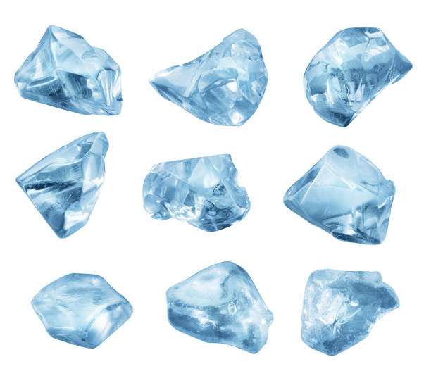 istock Set peaces of crushed ice cubes isolated on white 1249912400