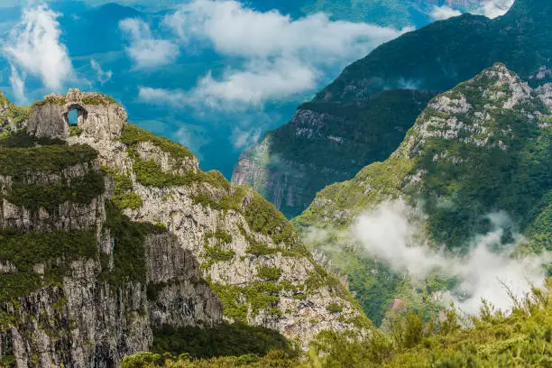 Photo of Hill of the Church, stone pierced natural monument, Serra Geral, Santa Catarina Brazil, the highest inhabited place in southern Brazil with 1822 meters of altitude