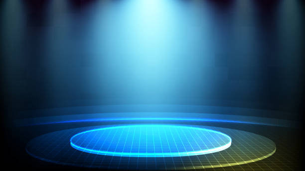 ilustrações de stock, clip art, desenhos animados e ícones de abstract futuristic background of blue glowing stage light technology hologram - blue streak lights