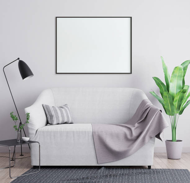 istock Wall mock up in living room. Scandinavian interior. 3d rendering, 3d illustration 1249944563