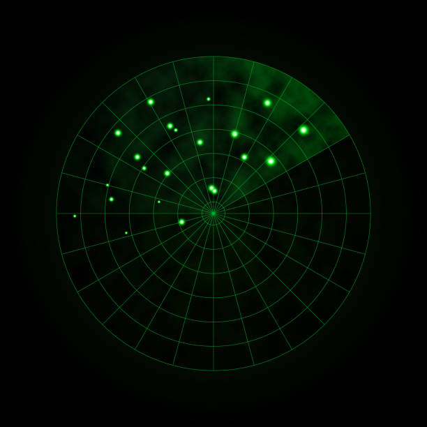 istock Green radar isolated on dark background. Military search system. HUD radar display. Vector illustration 1249948823