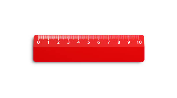 righello rosso su sfondo bianco - ruler measuring instrument of measurement white foto e immagini stock