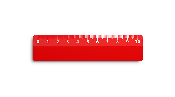 Red ruler on white background. Horizontal composition with clipping path and copy space. Directly above.