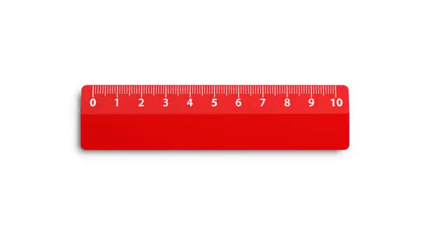 Red ruler on white background. Horizontal composition with clipping path and copy space. Directly above.