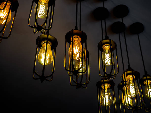 Lighting decoration, vintage ceiling light on dark background.