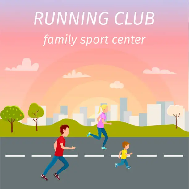 Vector illustration of Family Running on Asphalt Road from Sport Center