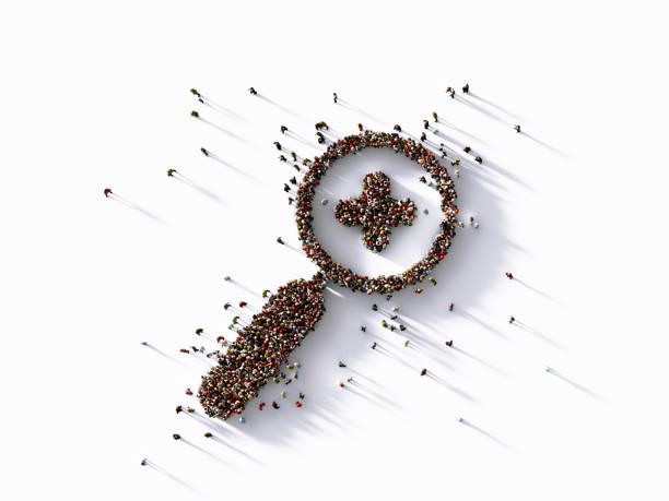 istock Human Crowd Forming Magnifier Icon on White Background 1249955392