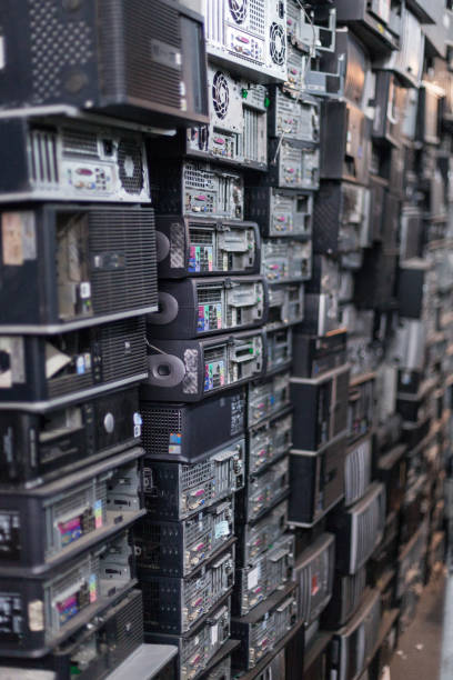 istock Stacks of CPU at computer recicle shop 1249955476