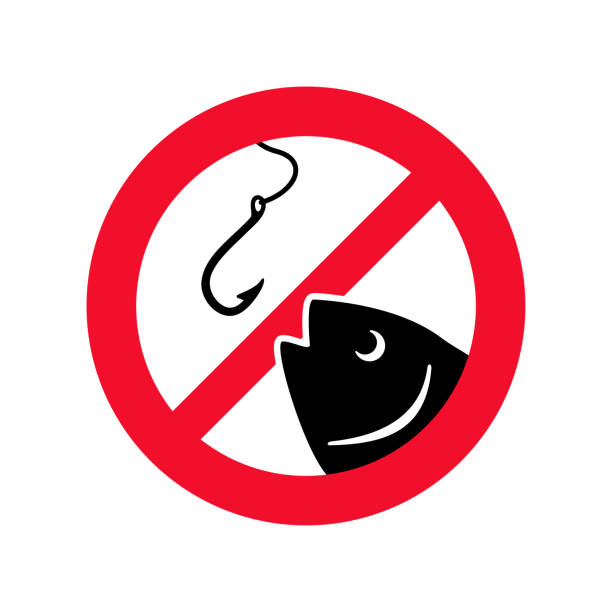 낚시 지역 표지판 없음 - 금지 엠블럼 - no fishing stock illustrations
