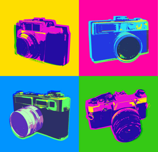 retro icons - fotografie - photographer camera tripod paparazzi photographer stock-grafiken, -clipart, -cartoons und -symbole