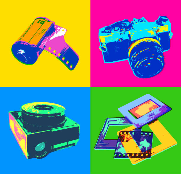 Retro Icons - Photography Posterised or Pop Art styled Photography equipment, Cine Equipment, Retro Style, slide projector photos stock illustrations