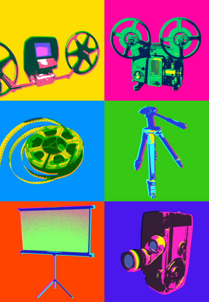 Retro Icons - Photography Posterised or Pop Art styled Photography equipment, Cine Equipment, Retro Style, slide projector photos stock illustrations