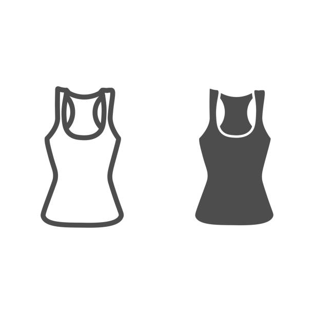 ilustrações, clipart, desenhos animados e ícones de linha de camisas tanque e ícone sólido, conceito de roupas de verão, letreiro de verão esportivo no fundo branco, ícone top de tanque feminino em estilo de contorno para conceito móvel e web design. gráficos vetoriais. - white clothing illustrations