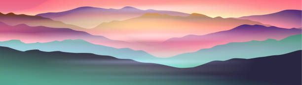Dawn above mountains panorama Dawn above mountains panorama landscape fog africa beauty in nature stock illustrations