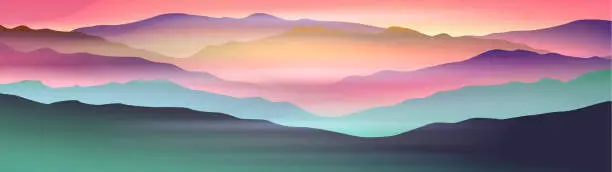 Vector illustration of Dawn above mountains panorama
