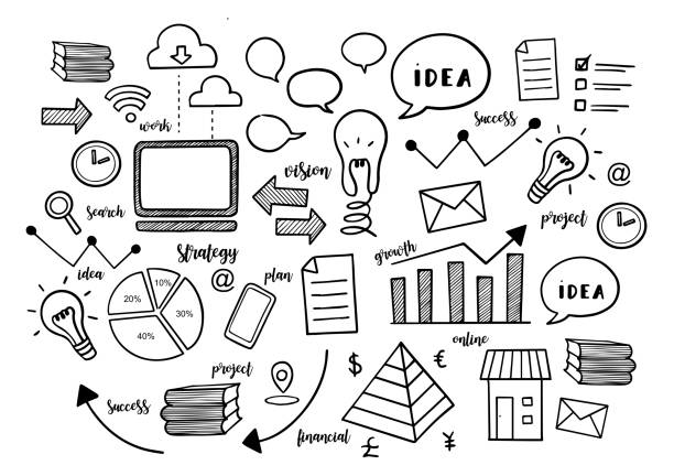 istock Business financial startup technology hand drawn doodle sketch element black and white idea vector 1249974640