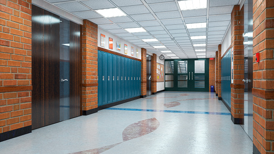 School corridor interior. 3d illustration