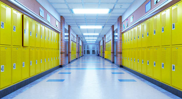 istock School corridor with lockers. 3d illustration 1249978423