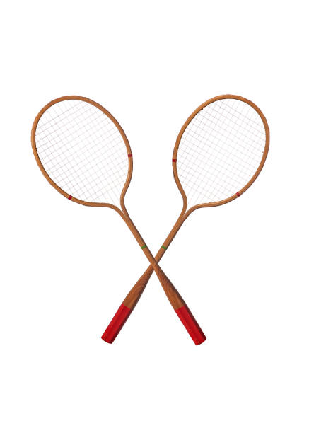 istock Vintage wooden badminton racket isolated on white background 1249978962