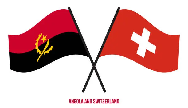 Vector illustration of Angola and Switzerland Flags Crossed And Waving Flat Style. Official Proportion. Correct Colors.