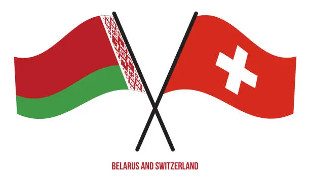 Vector illustration of Belarus and Switzerland Flags Crossed And Waving Flat Style. Official Proportion. Correct Colors.