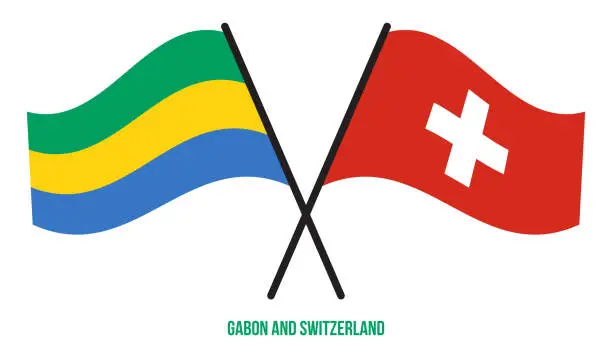 Vector illustration of Gabon and Switzerland Flags Crossed And Waving Flat Style. Official Proportion. Correct Colors.