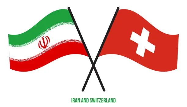 Vector illustration of Iran and Switzerland Flags Crossed And Waving Flat Style. Official Proportion. Correct Colors.