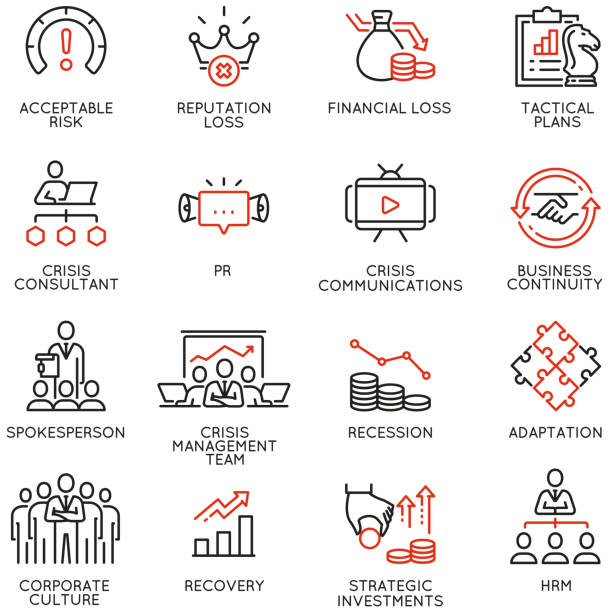 ilustrações de stock, clip art, desenhos animados e ícones de vector set of linear icons related to crisis management, recovery and consolidation. mono line pictograms and infographics design elements - part 2 - coherence