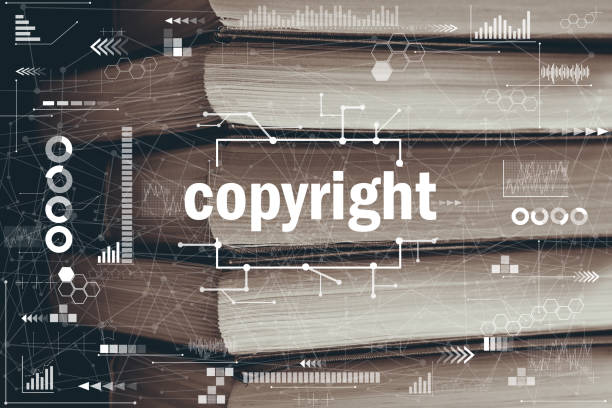 abstract copyright concept graphic on books background. - intellectual property law patent book imagens e fotografias de stock